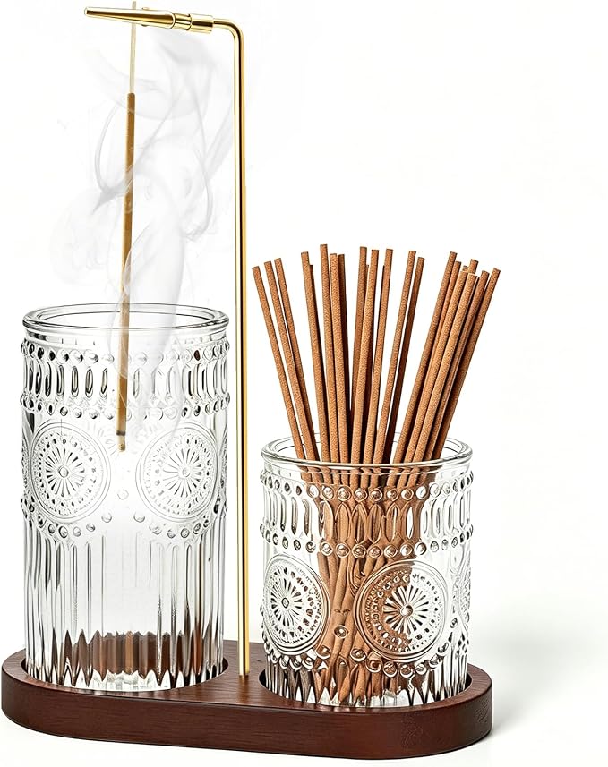 2 in 1 Incense Holder for Sticks, Vintage Glass Incense Burner - skull incense burner