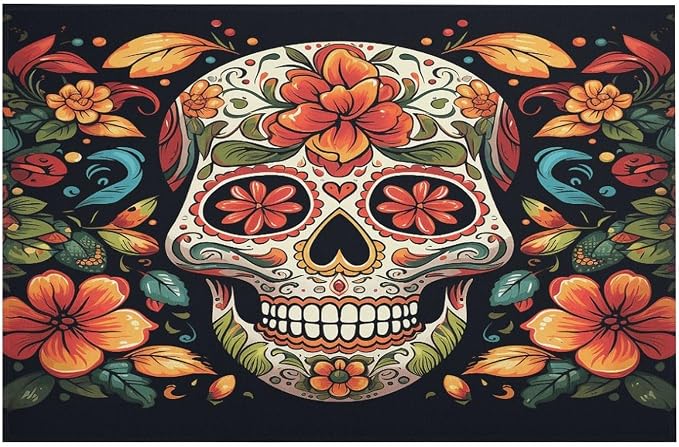 Colorful Sugar Skull Rugs Non-Slip Soft Crystal Velvet Carpet Cute Area Rugs for Bedroom Vintage Washable Carpets 23.6x15.7 Inch for Office Dining Room Home House - skull carpet