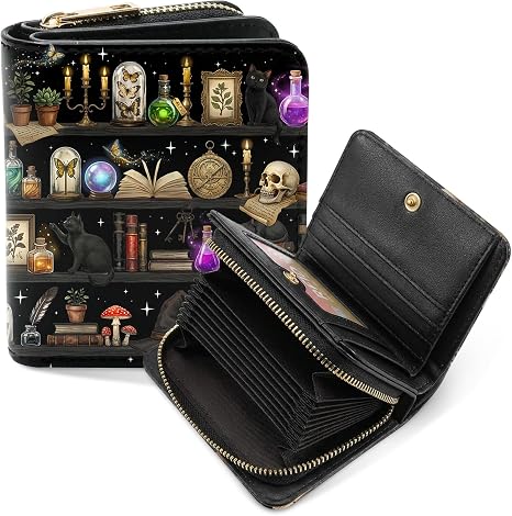 Goth Womens Wallet, Goth Book Shelf Acoordion Wallet For Women, Gothic Skull Card Holder Purse, Birthday Gothic Graduation Gifts For Women, Lady Womens Gift - skull wallet
