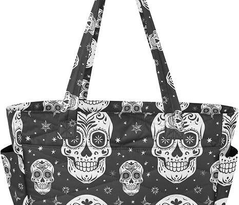 ALAZA Sugar Skull The Day Of Dead Black White Tote Bag with Laptop Sleeve, Shoulder Bag Handbags Briefcase for Travel, Work, Gym