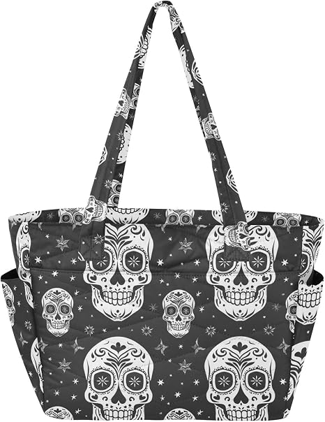 ALAZA Sugar Skull The Day Of Dead Black White Tote Bag with Laptop Sleeve, Shoulder Bag Handbags Briefcase for Travel, Work, Gym - sugar skull handbags for sale