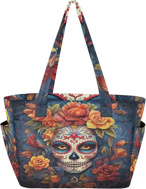 ALAZA Dia Muertos Mexican Day Of The Dead Girl Sugar Skull Tote Bag with Laptop Sleeve, Shoulder Bag Handbags Briefcase for Travel, Work, Gym