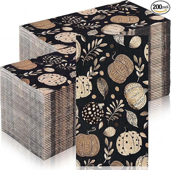 Geyoga 200 Pcs Fall Pumpkin Disposable Bathroom Guest Napkins, Black Napkin - skull toilet paper