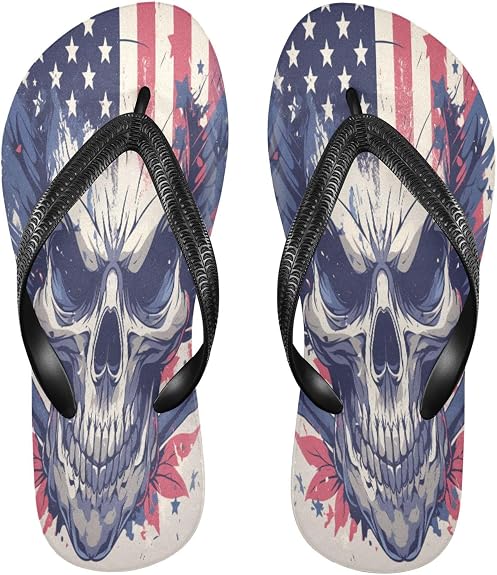 Black and Red Chinese Dragon Skull Fairy 4th Of July Independence Day rubber flip flop for women Quick-Dry flops for men - sugar skull costume
