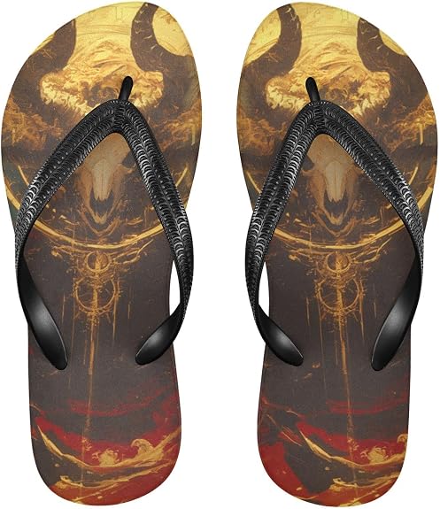 Black and Red Chinese Dragon Mysterious Bull Skull Tribal Style Red rubber flip flops women comfortable sandals flip for - sugar skull costume