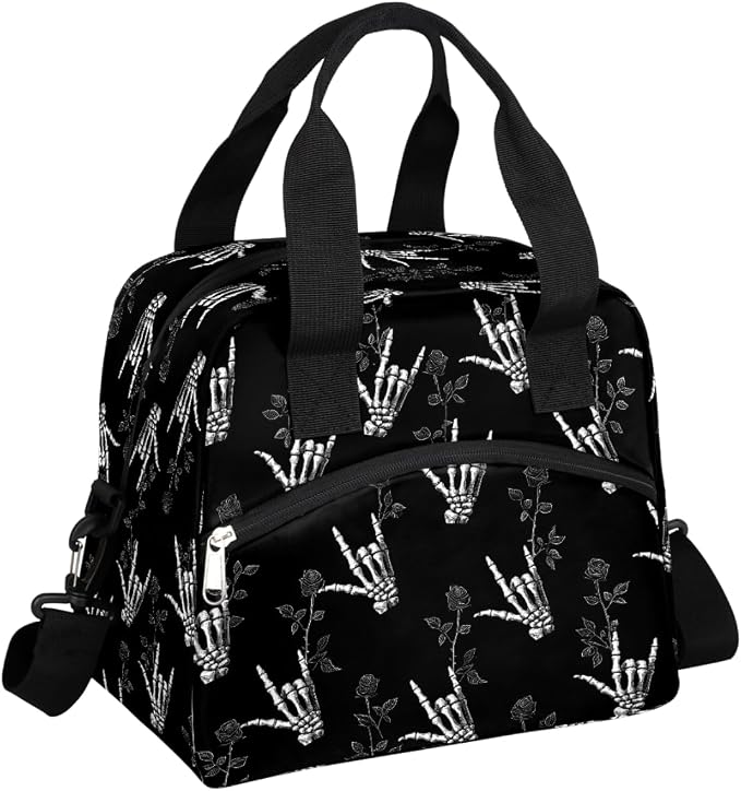Pardick Hand Skull Rose Insulated Lunch Bag for Women Leakproof Lunch Box Large Cooler Thermal Tote Bag with Shoulder Strap Meal Prep Bags for Work School Office Picnic Teen Girls Adult - sugar skull handbags for sale