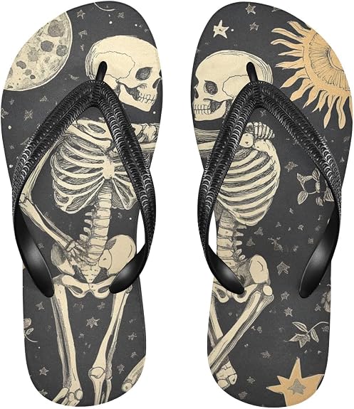 Boho Skulls rubber mens flip flops cushion sandals for women for Shower Swimming Pool beach - sugar skull costume