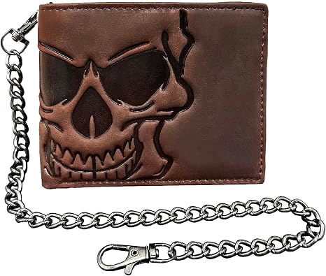 RFID Blocking Leather Wallet for Men or Boys Card Holder Biker Chain Wallet Genuine Leather Card Holder Wallet with Chain Gift
