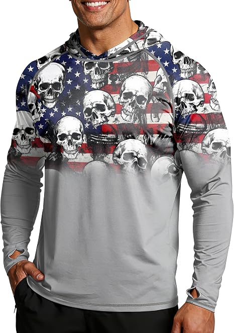 Men's American Flag Fishing Shirt, UPF 50+ Sun Protection Hoodie - skull hoodie