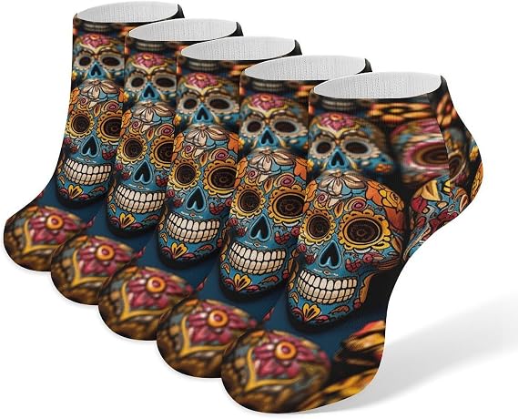 Colorful Sugar Skulls Unisex Ankle Socks Athletic Running Low Cut Socks Breathable Casual No Show Sock 5 Pairs - sugar skull costume