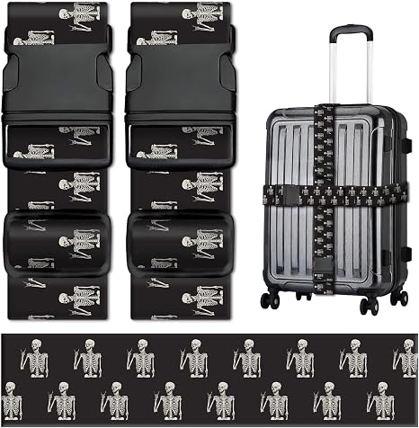2 Pack Luggage Straps for Suitcases, Adjustable Travel Suitcase Belts, Colorful Travel Packing Straps with Quick Release Buckle, Cute Identifiers Travel Accessories Skull Human Skeleton - skull suitcase