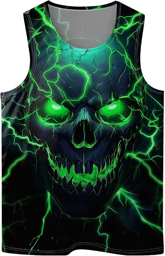 Black Mens Tank Tops Summer Sleeveless Tee Cool Workout T-Shirts Beach Novelty Undershirts - skull tank tops