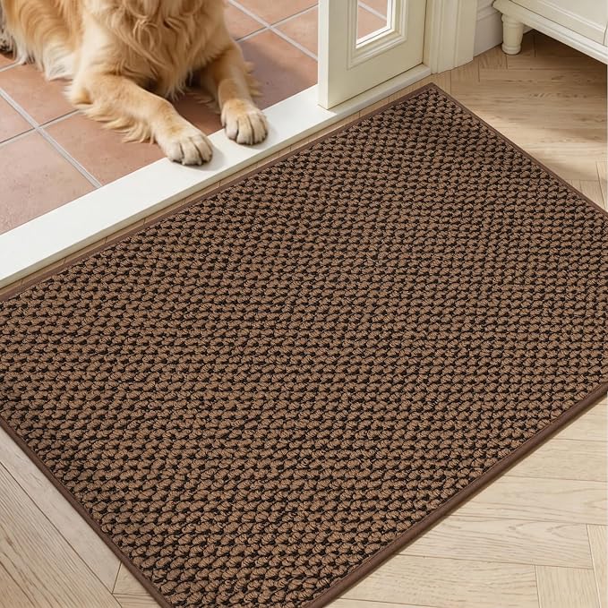 Dirt Trapper Door Mat 24" x 36", Non Slip Washable Doormat, Brown - skull door mat