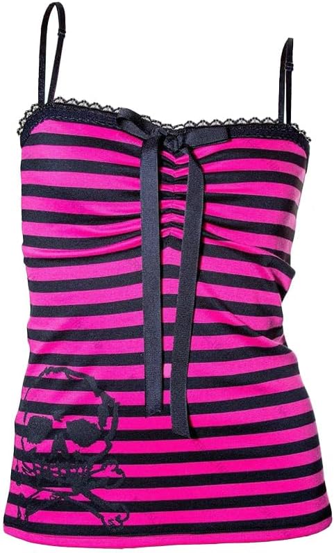 Y2K Striped Camis Womens Lace Tanks Punk Goth Harajuku Slim Fit Streetwear - skull tank tops