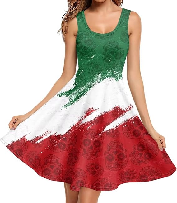 Women's Sleeveless Tank Dress Plus Size A-Line Knee Length Dresses - skull tank tops