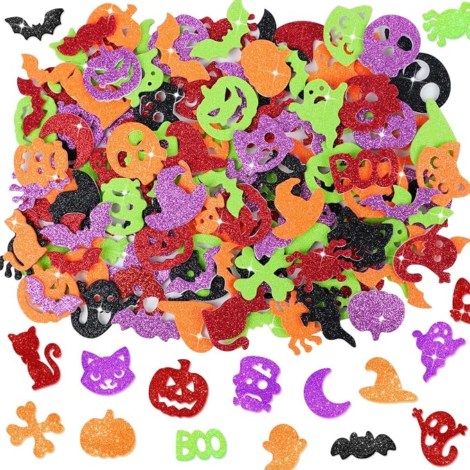 315Pcs Foam Stickers Glitter 3D Halloween Foam Pumpkin Sticker,Halloween - skull sticker