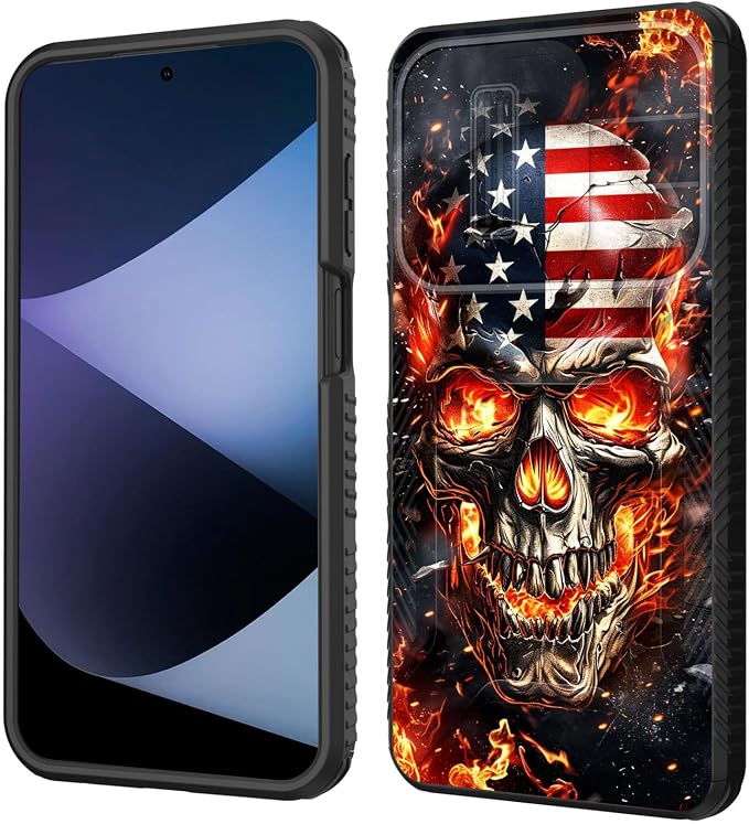 for Motorola Moto G 2025 / Moto G 2026 / Moto G Play 2026 Case Built in Slide Camera Lens Cover,Heavy Duty Shockproof Protection Dual Layer Case,American Flag Flame Skull - Skull phone case