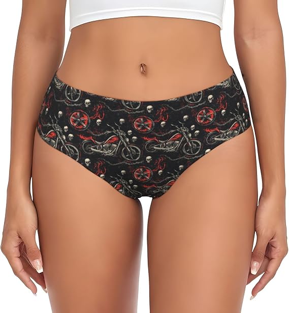 Skull Motorcycle Cool Print Womens Underwear, Briefs Ladies Bikini Panties No Show Seamless Underwear Women - skull swimsuit