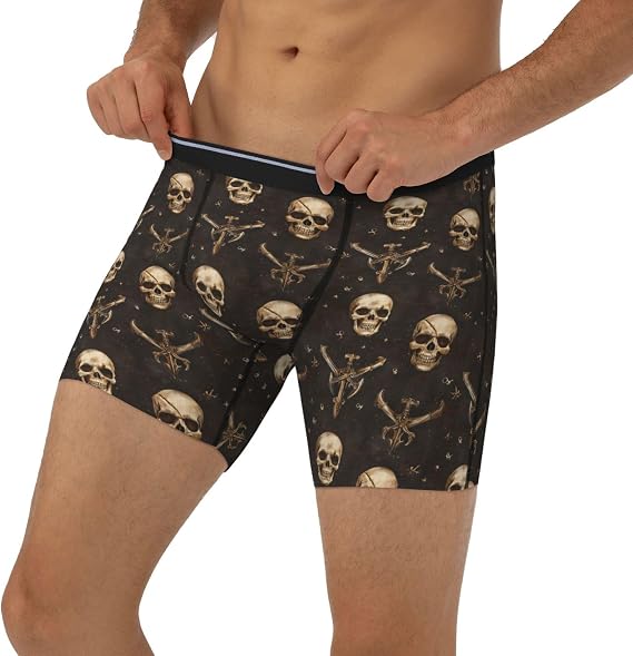 Pirate Style Skull Print Mens Underwear, Boxers for Men, Soft Breathable Boxer Briefs Moisture-Wicking - skull swimsuit
