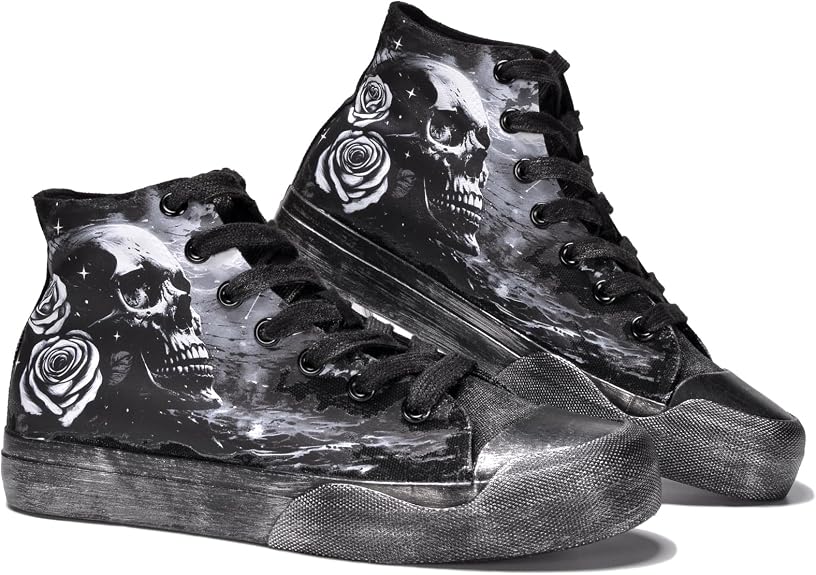 Spooky Halloween Skull High Top Lace Up Canvas Walking Shoes