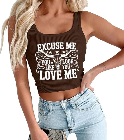 Country Concert Outfits for Women Western Bull Skull Graphic Tshirt Nashville Crop Top Summer Country Shirts - skull tank tops