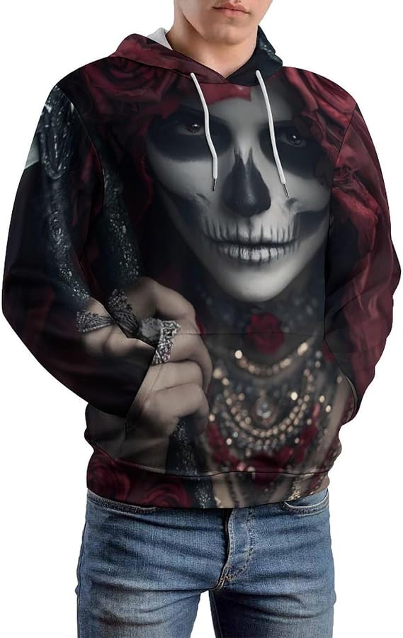 Mexican Sugar Skull Woman Casual Hoodies Long Sleeve Lightweight Pullover Tops Loose Sweatshirt for Men Women - skull hoodie