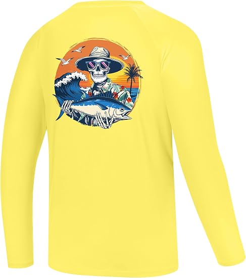 FISHEAL Men's Long Sleeve Fishing Shirt, UPF 50+ Sun Protection UV Rash Guard, Lightweight Quick Dry Swim Outdoor T Shirts - skull tshirt