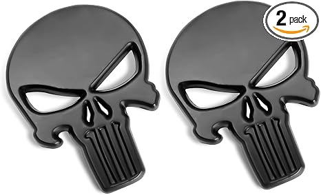 2 PCS Car Punisher Sticker, 3D Raised Metal Skull Emblem Decal, Weatherproof Exterior Body Adornment Stickers, Universal Personalized Car Exterior Decoration (Black) - skull sticker