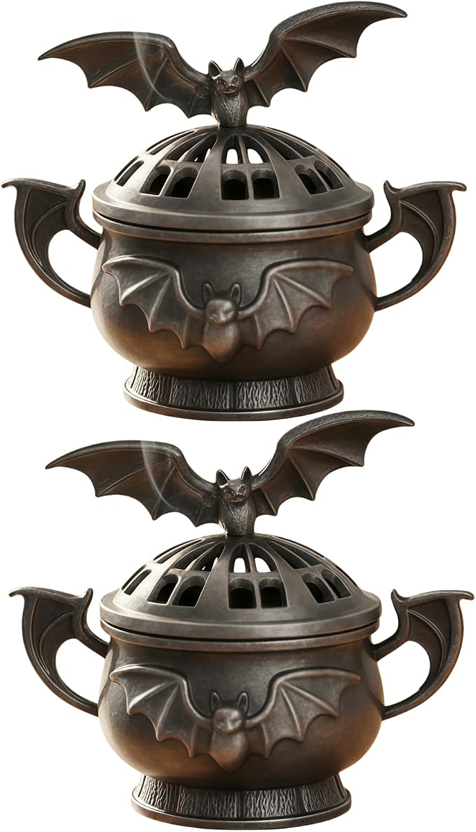 2 Pack Mini Cone Incense Holder MetalBat-Shaped Incense Burner for Room Home Decor Yoga Spa Meditation - skull incense burner