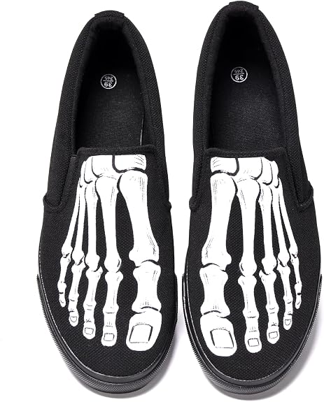 Skeleton Canvas Loafers for Men Women Slip-On Casual Walking Shoes - sugar skull boots