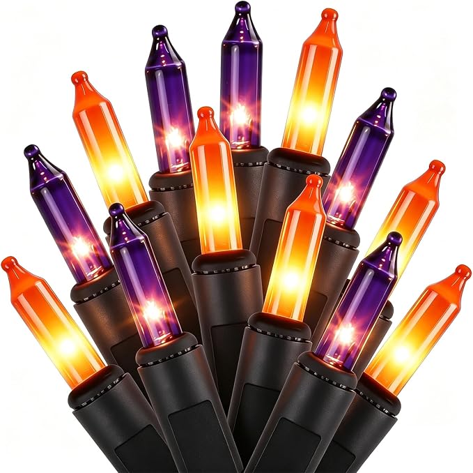 Orange&Purple Halloween Lights, 100 Count, Incandescent Mini Halloween String Lights Outdoor, Black Wire Connectable Tree Light for Garland Xmas Thanksgiving Holiday Patio Home Decor - string light