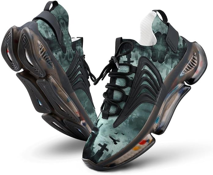 Scary Skull Head Novelty Men's Sporting Shoes Lightweight Elastic Running Shoe Tennis Sneakers - sugar skull boots