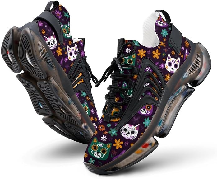 Cute Sugar Skull Cats Novelty Men's Sporting Shoes Lightweight Elastic Running Shoe Tennis Sneakers - sugar skull boots