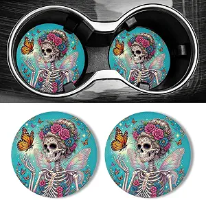 WOCOCN Car Coasters for Cup Holders - 2 Pack 2.75" Universal Rubber - skull coaster