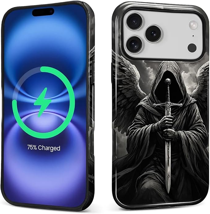 Compatible with iPhone 18 Pro Max 17 Pro Max Case for MagSafe,Glossy 2-in-1 All-Inclusive Dual-Layer Soft TPU + PC Back for Black White Skull Sword Medieval Dark - Skull phone case