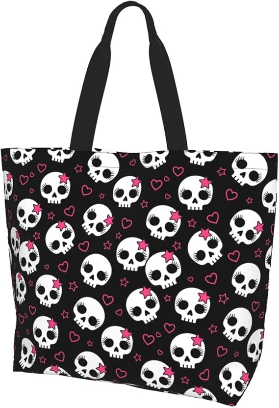 Cute Reusable Grocery Bag Large Tote Bag Unisex Shoulder Bag for Beach Travel and Shopping - skull suitcase