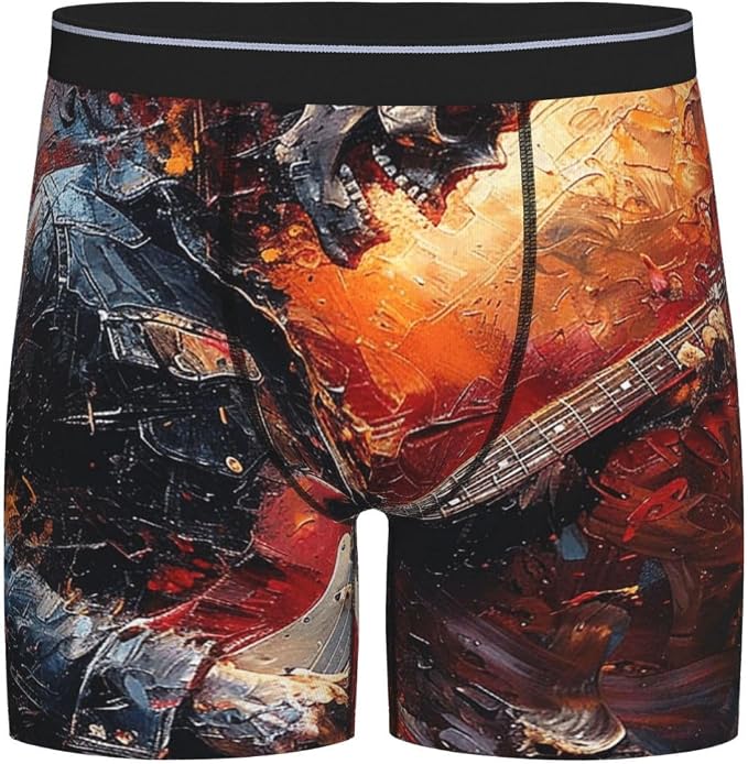 Men Underwear Boxer Briefs Long Leg Underpants - Skull Rock Music Heavy Metal Cool Art - skull swimsuit