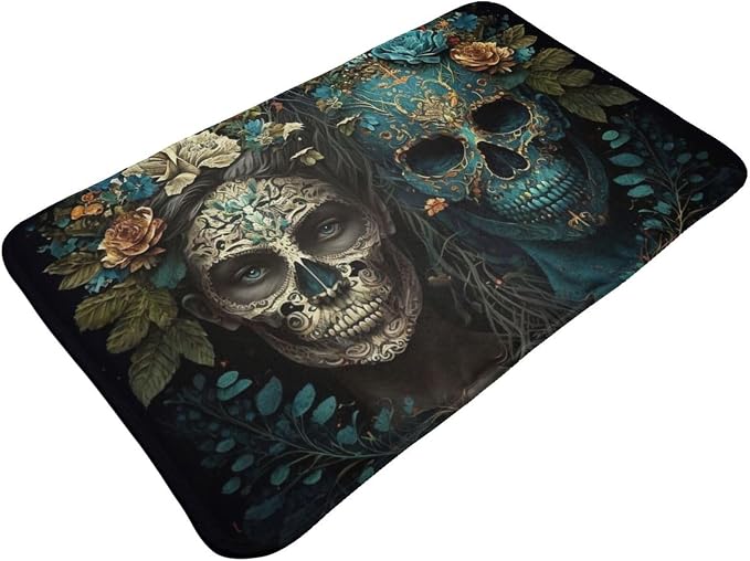 Non-Slip Welcome Doormat 31.5" X 20" for Front Door Entrance Floor Mat Home Bathroom Decor, Skulls Gothic Day of The Dead Skull Lovers - skull toilet mat