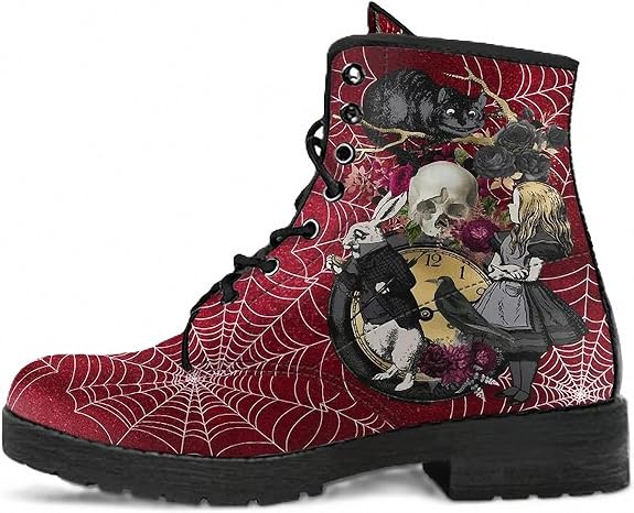 Women’s Printed Boots with Skull Mushroom Rose Graffiti Round-toe Lace-up Floral Booties Stylish Casual Customizable Combat Boot Halloween Christmas Birthday Valentine's Day - sugar skull boots