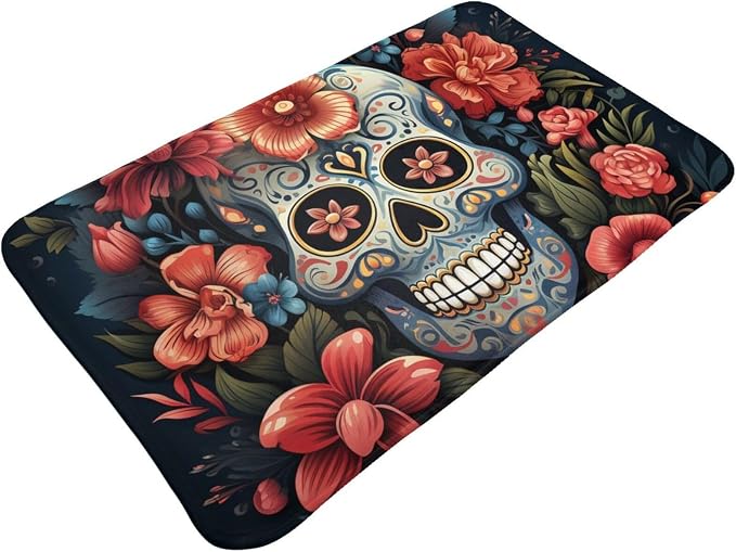 Non-Slip Welcome Doormat 31.5" X 20" for Front Door Entrance Floor Mat Home Bathroom Decor, Skulls Gothic Skull Day of The Dead - skull toilet mat