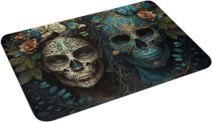Non-Slip Doormat 24" X 16" Welcome Entrance Mat for Floor Front Door Kitchen Bathroom Home Decor, Skulls Gothic Day of The Dead Skull Lovers - skull toilet mat