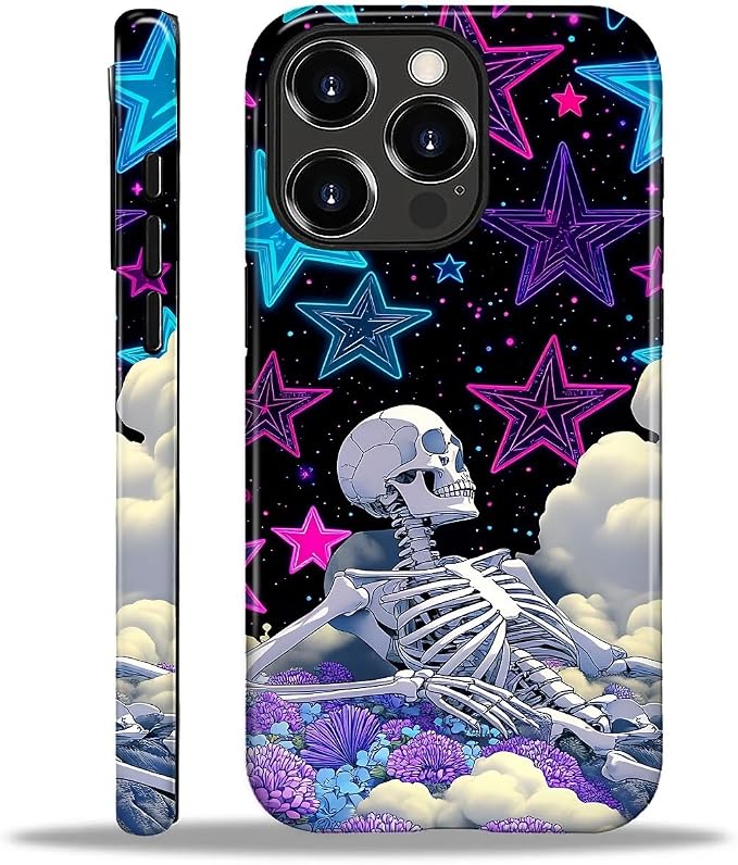 for iPhone 16 Pro Case, Skull Star Collage Pattern Glossy 2 in 1 Shockproof Bumper Drop Protective Case for Girl Women Boy Men - Skull phone case