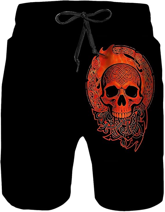 Mens Swim Trunks with Mesh Lining,Quick Dry Board Shorts Beach Pants Swimwear Bathing Suits - skull swimsuit
