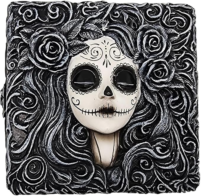 Fantasy Gifts Day of the Dead Sugar Skull Trinket Box – Hand-Painted Decorative Keepsake Storage for Jewelry, Small Treasures & Gothic Home Décor Gift Giving - skull painting