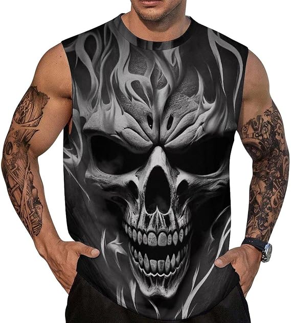 Men's Sleeveless Shirts Muscle Workout Gym Tank Tops Hawaiian Beach T Shirt - skull tank tops