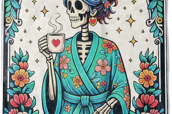 Whimsical Sugar Skull Floral Fleece Throw Blanket 50×60 Inch,Day of the Dead Mom Skeleton Flower Decorative Throws,Soft Lightweight Blankets for Living Room Sofa,Cozy Gifts for Mothers Women