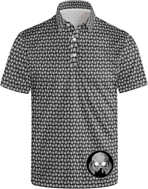 Golf Shirts for Men Funny Polo Shirts Short Sleeve Quick Dry Men's Print Golf Polos Outfits - skull tshirt