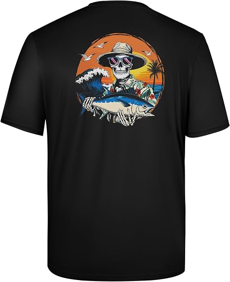 Men's Fishing Shirt Short Sleeve, UPF 50+ UV Sun Protection T-Shirt, Quick Dry Graphic Tee for Swim Surf - skull tshirt
