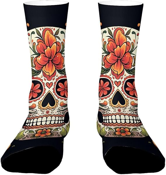 Colorful Sugar Skull Boot Socks for Women, Moisture-Wicking Crew Sock for Running, Breathable Athletic for Men - sugar skull boots
