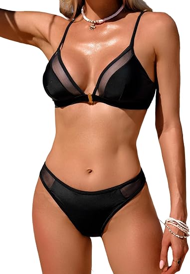 Rajputana Womens Bikini Sets Mesh Metal Bathing Suit V Neck Sexy Swimsuit Swimwear - skull swimsuit